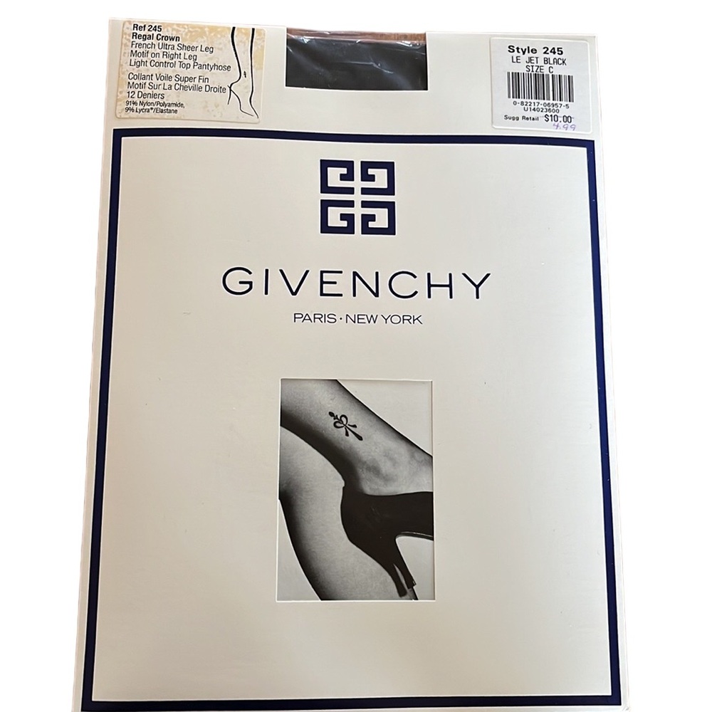 Vintage90s GIVENCHY Regal Crown French Pantyhose~sz C~MOTIF~Le Jet Black~Hosiery